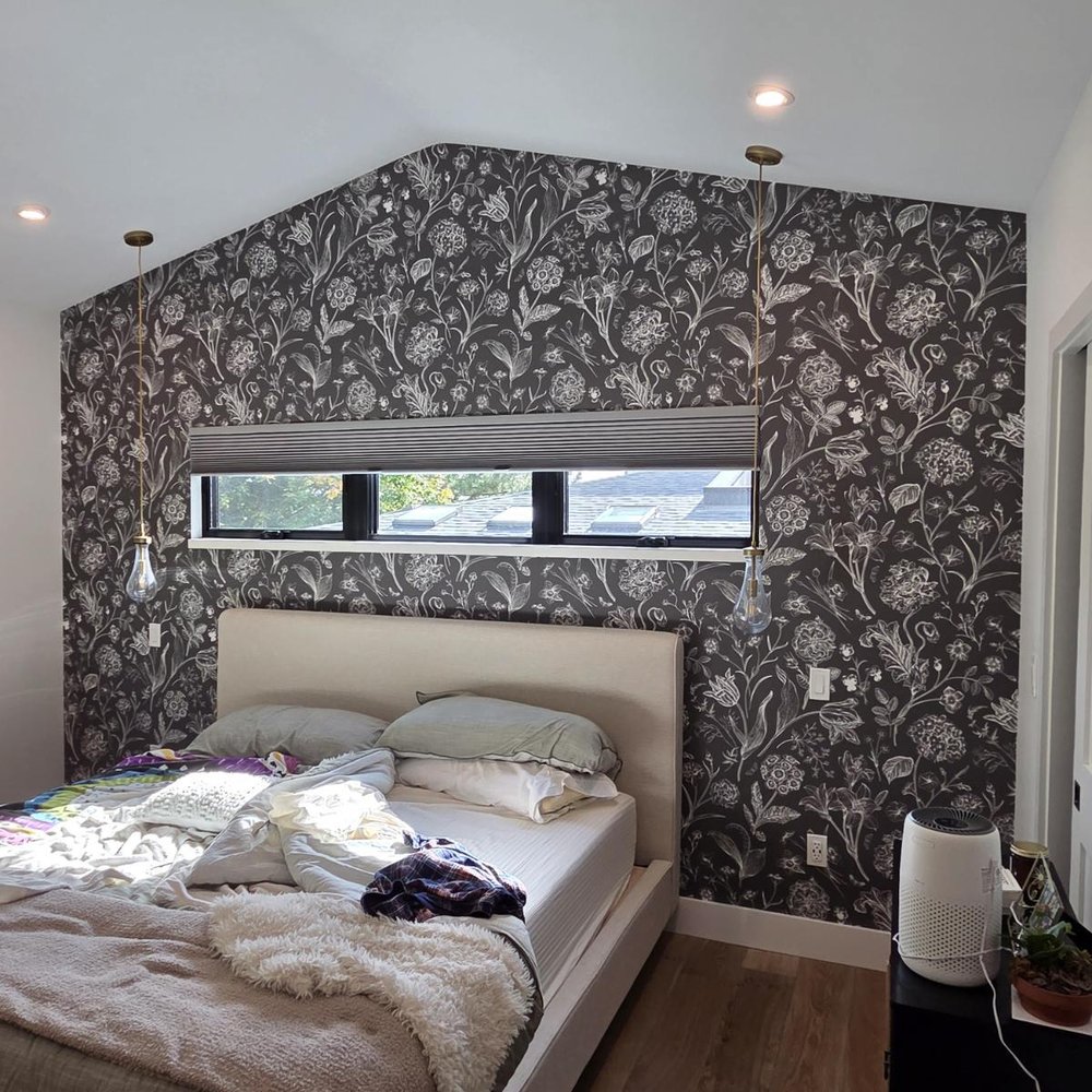 Finished wallpaper feature wall in an elegant interior