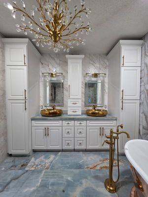 Professional wallpaper installation in a room