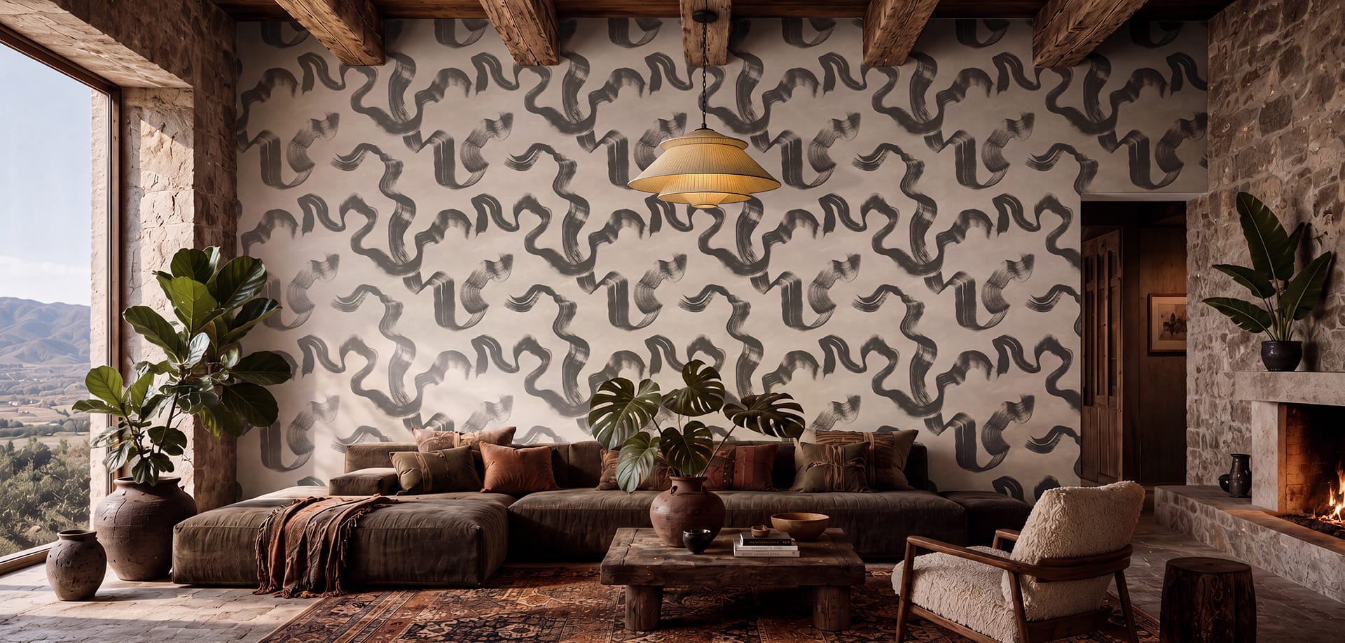 Modern printed wallpaper interior
